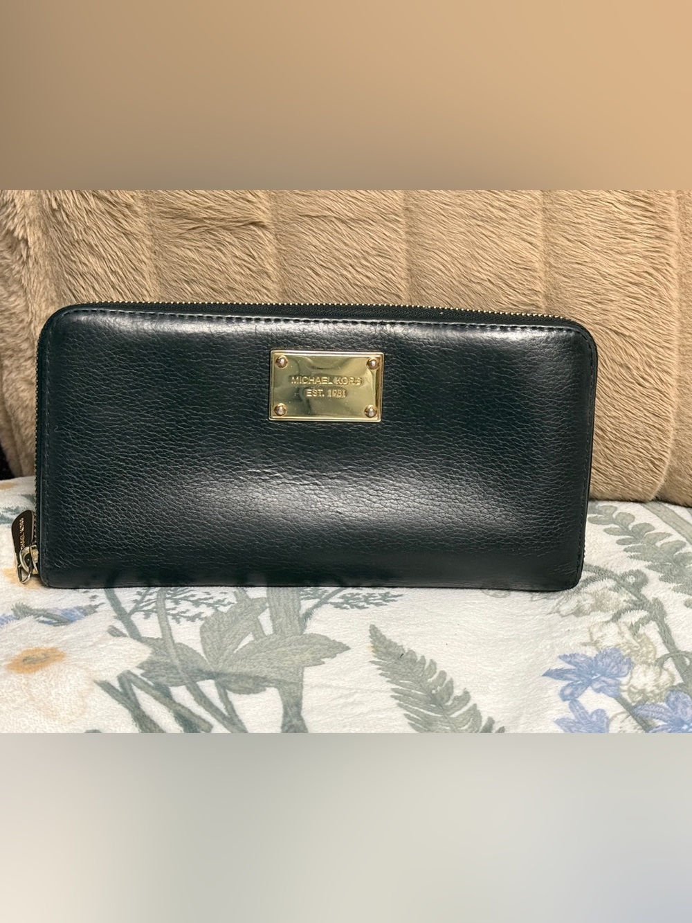 Michael Kors Large Black Pebbled Leather Zip Around Travel Organizer Wallet